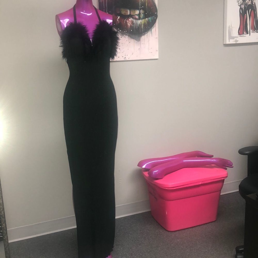 Handmade sexy dress with furry accent